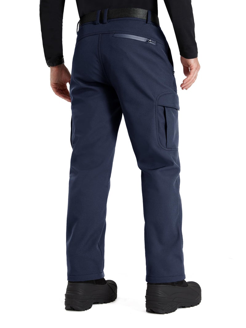 FREE SOLDIER Men's Outdoor Softshell Fleece Lined Cargo Pants Snow Ski Hiking Pants with Belt(Dark Navy 32W x 30L) - Image 2